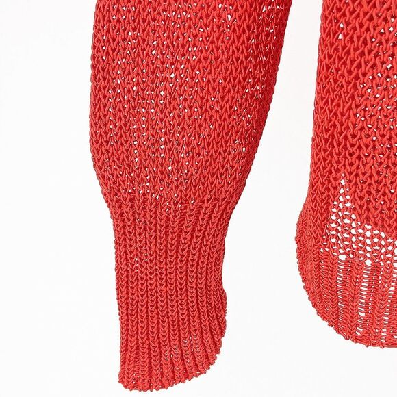 Ann Taylor Lightweight Loose Knit Mesh V Neck Sweater Orange - Picture 3 of 7